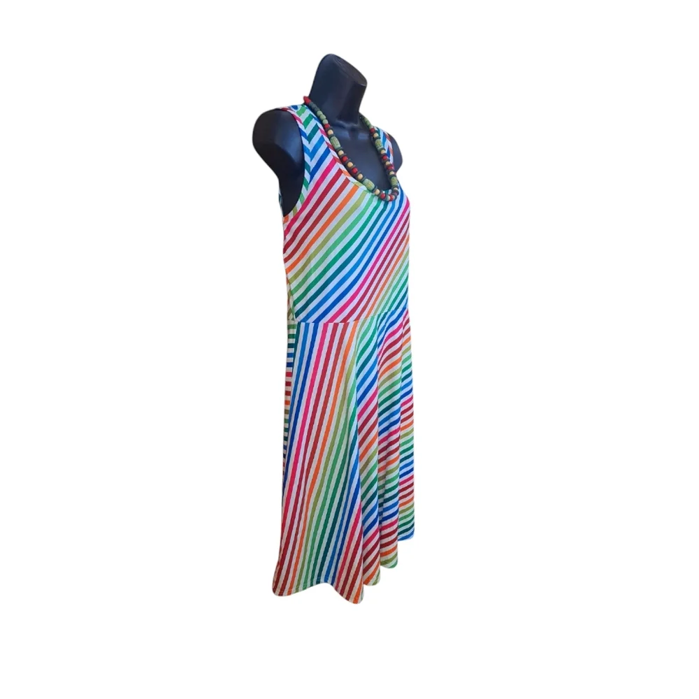 Colorful Diagonal Striped Fit Flare Dress Women's Size XL Classic Dainty Summer - Picture 5 of 11